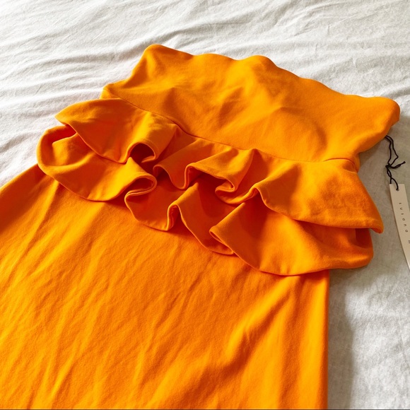 SUSANA MONACO Strapless Ruffle Bodycon Mini Dress Popsicle Orange Large NEW NWT - Picture 9 of 9